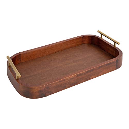 Mid-Century Walnut Brown and Gold Tray