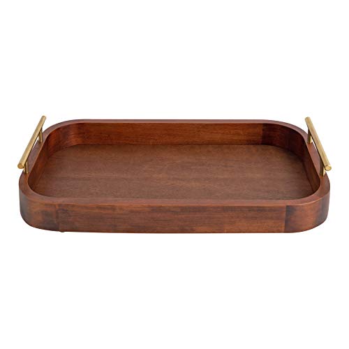 Mid-Century Walnut Brown and Gold Tray