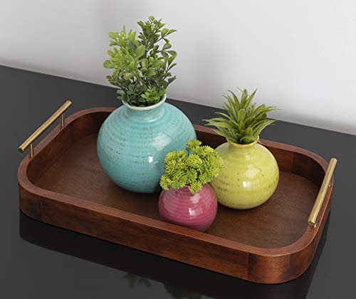 Mid-Century Walnut Brown and Gold Tray