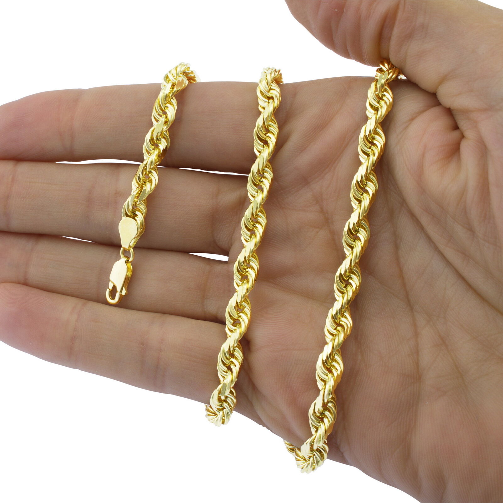 10K Yellow Gold Diamond Cut Rope Chain Necklace