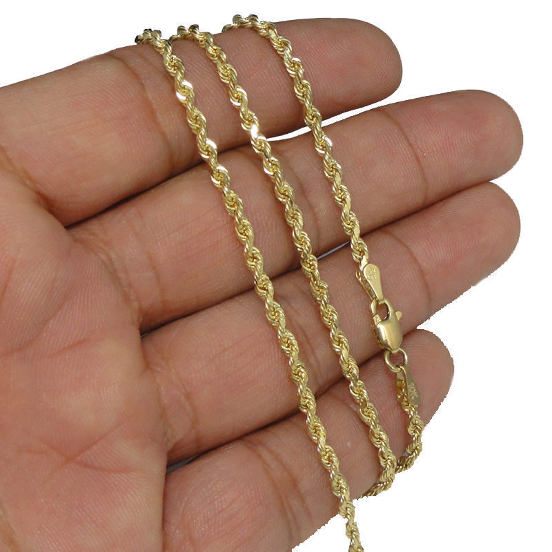10K Solid Yellow Gold Diamond Cut Rope Necklace
