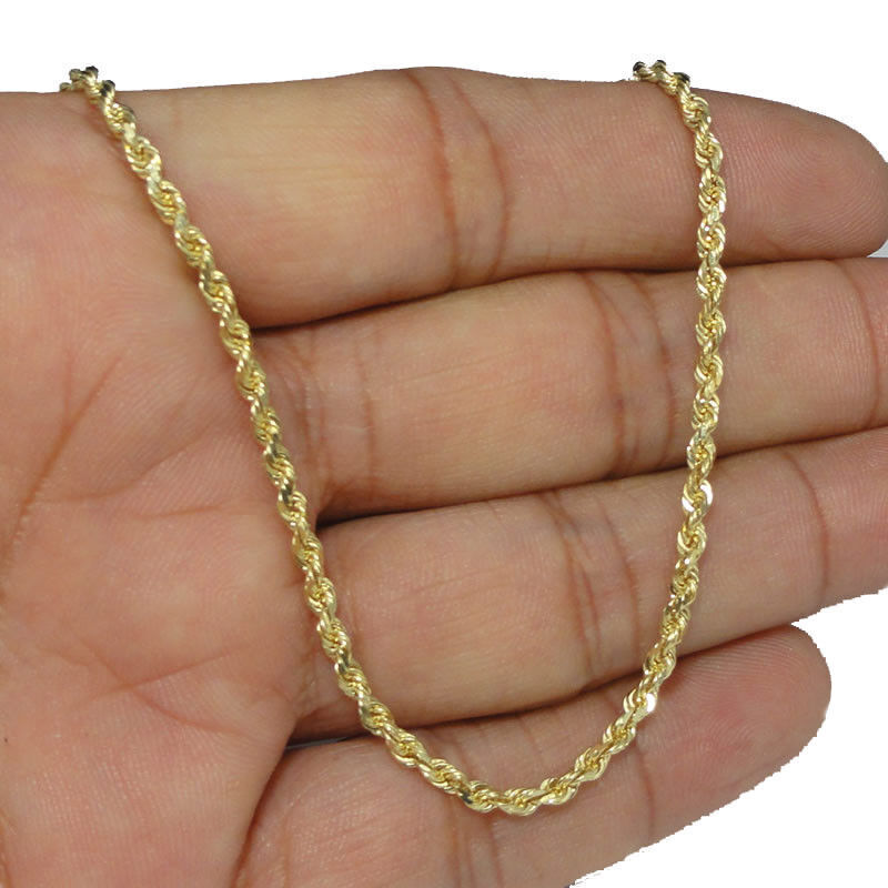 10K Solid Yellow Gold Diamond Cut Rope Necklace
