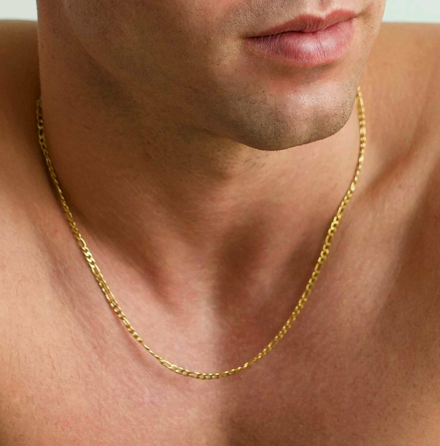 14K Italian Figaro Chain Pendant Necklace