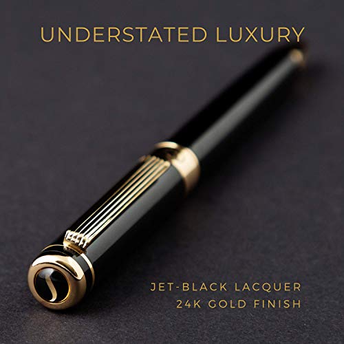 Gold-Finish Black Lacquer Rollerball Pen