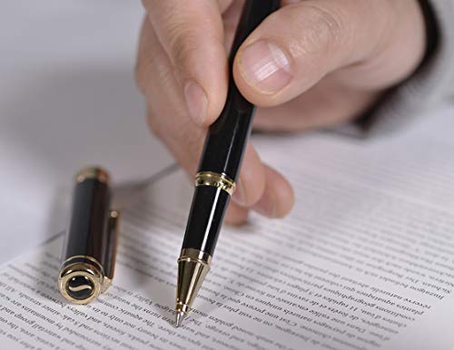 Gold-Finish Black Lacquer Rollerball Pen