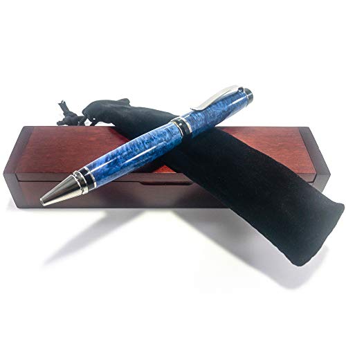 Royal Blue Burl Wood Titanium Ballpoint Pen
