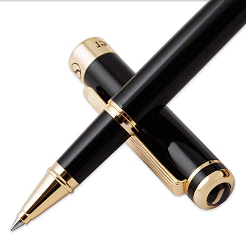 Gold-Finish Black Lacquer Rollerball Pen