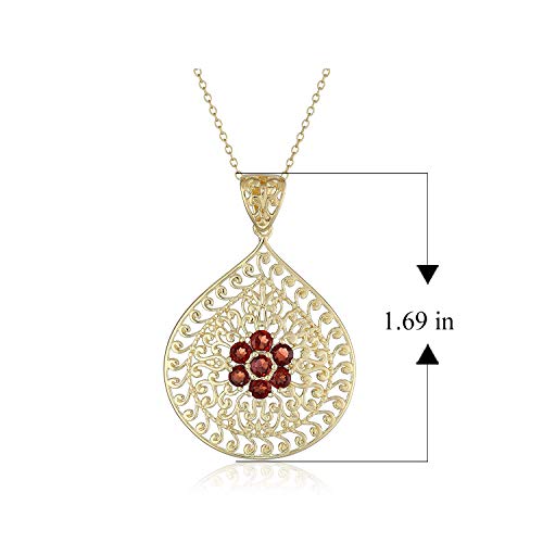 Garnet and Filigree Teardrop Pendant Necklace in Gold