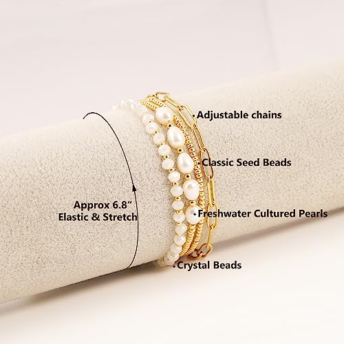 Gold Beaded Pearl Crystal Bracelets for Women