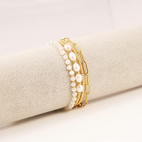 Gold Beaded Pearl Crystal Bracelets for Women