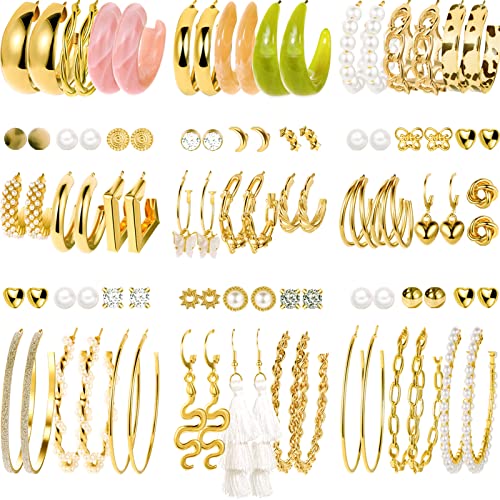 Gold Chunky Hoops 45 Pairs Set