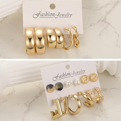 Gold Chunky Hoops 45 Pairs Set