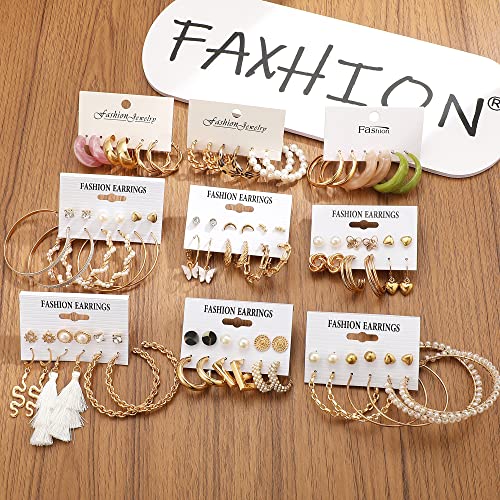 Gold Chunky Hoops 45 Pairs Set