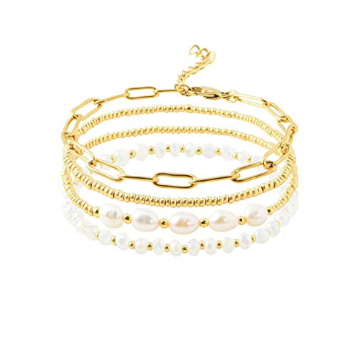 Gold Beaded Pearl Crystal Bracelets for Women
