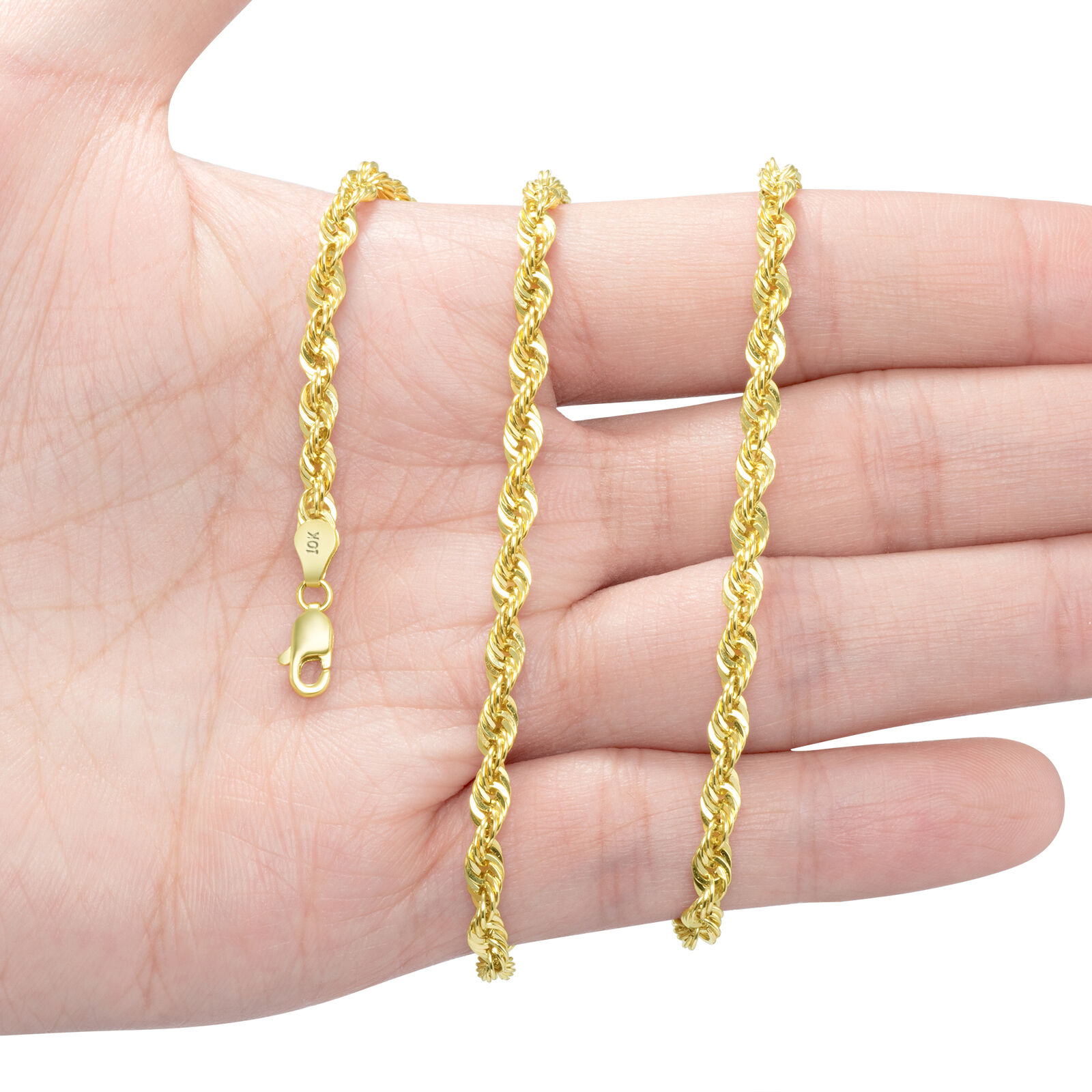Laser Diamond Cut Rope Chain Necklace in 10K Yellow Gold