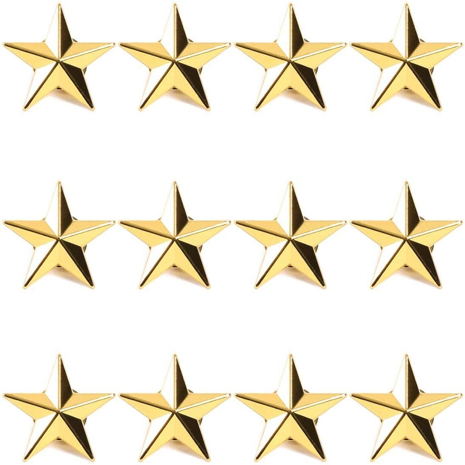 12pcs 3D Gold Star Brooch Lapel Pins Badges for Memorial Day and Theme Party