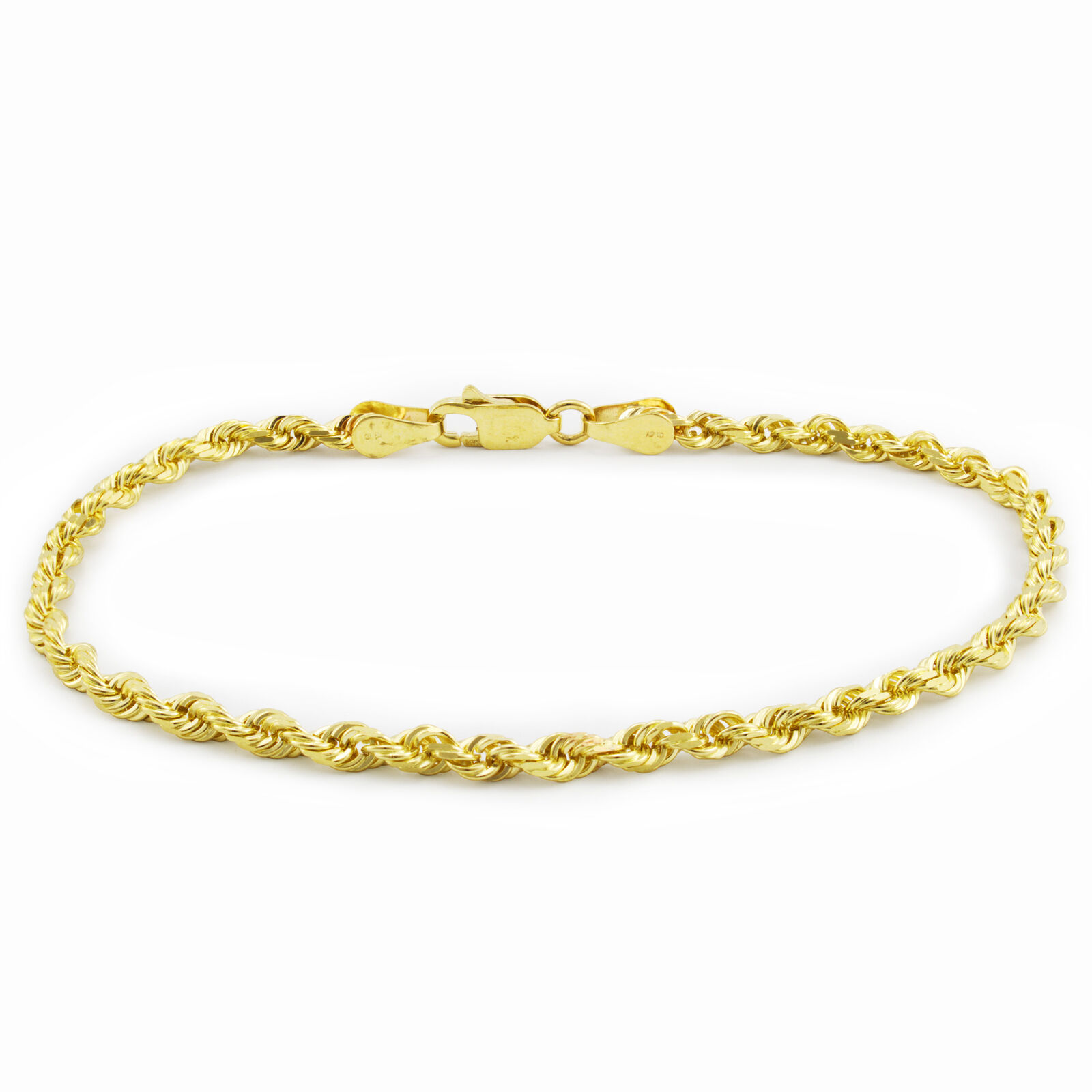 14k Yellow Gold Womens 2mm Diamond Cut Rope Chain Bracelet w Lobster Clasp- 7"