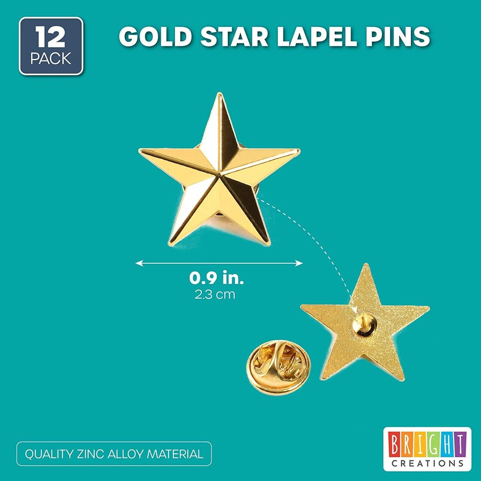 12pcs 3D Gold Star Brooch Lapel Pins Badges for Memorial Day and Theme Party