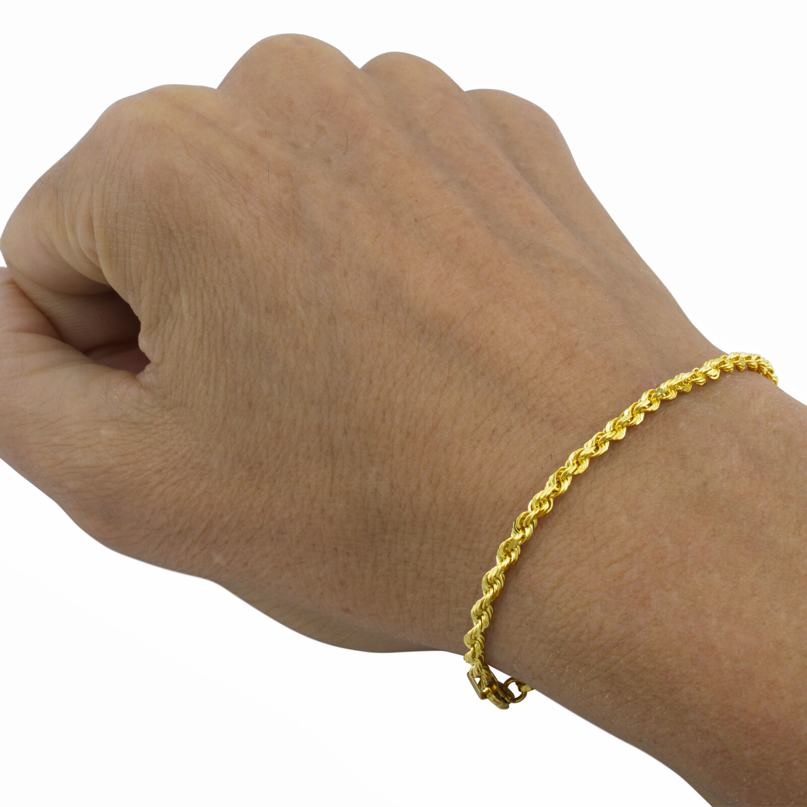 14k Yellow Gold Womens 2mm Diamond Cut Rope Chain Bracelet w Lobster Clasp- 7"