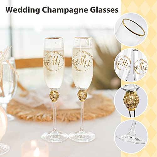 Gold Rhinestone Mr & Mrs Champagne Flutes Set