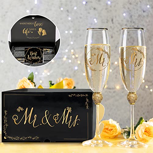 Gold Rhinestone Mr & Mrs Champagne Flutes Set