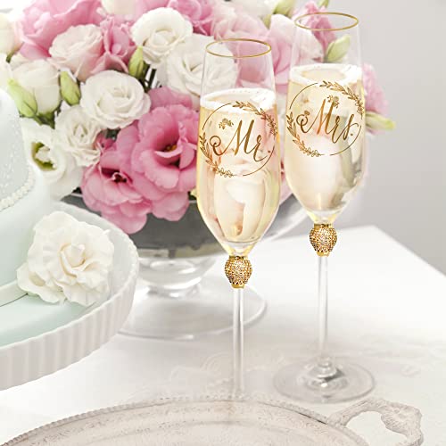 Gold Rhinestone Mr & Mrs Champagne Flutes Set