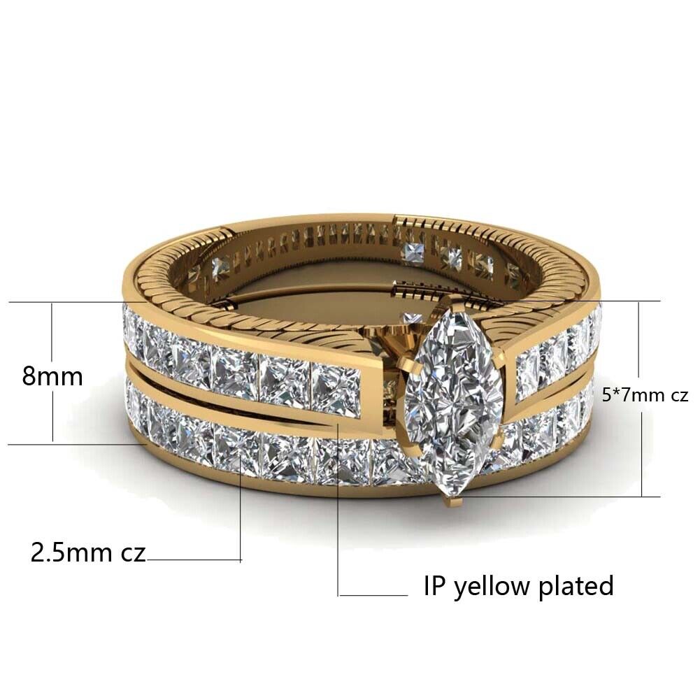 Yellow Gold Plated CZ Wedding Ring Set