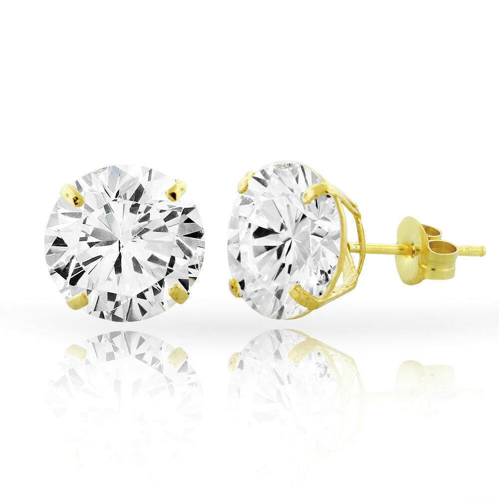 Clear CZ Stud Earrings in Solid 14kt Gold