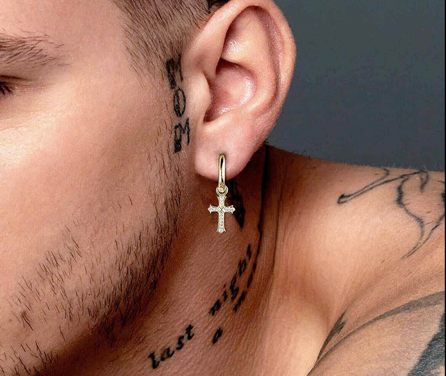 18K Gold Plated CZ Cross Huggie Earrings