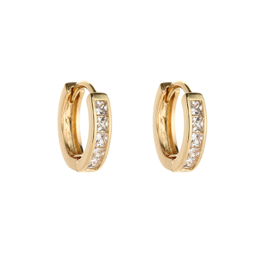 Square CZ Huggie Hoop Earrings 14K Gold Plated Small Hoops 11mm Women Men I36