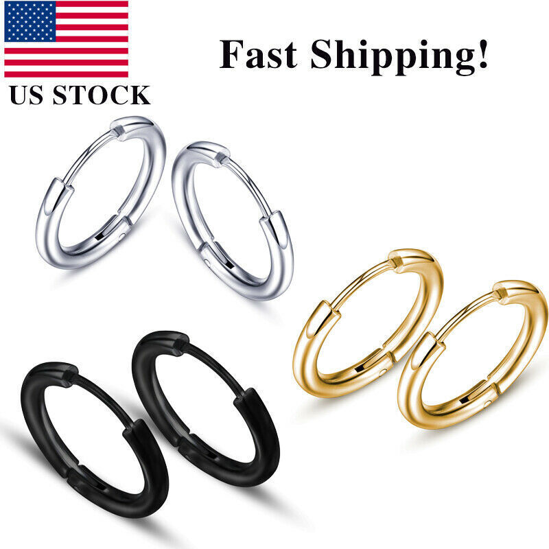 Gold Stainless Steel Men's Hoop Earrings