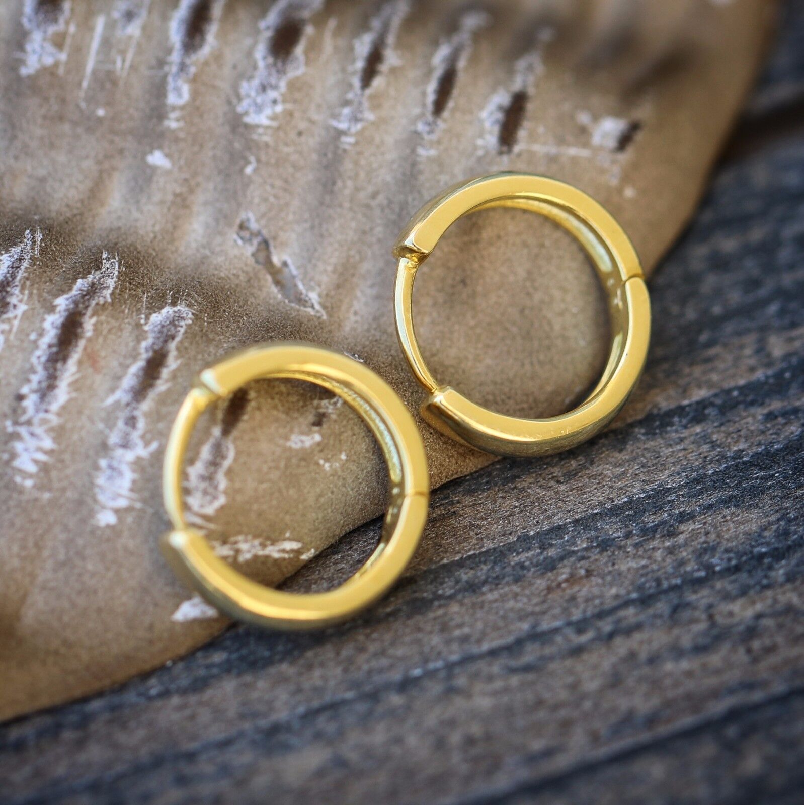 Gold Plated  Solid 10mm Sterling Silver Men's Women's Small Hoop Huggie Earrings