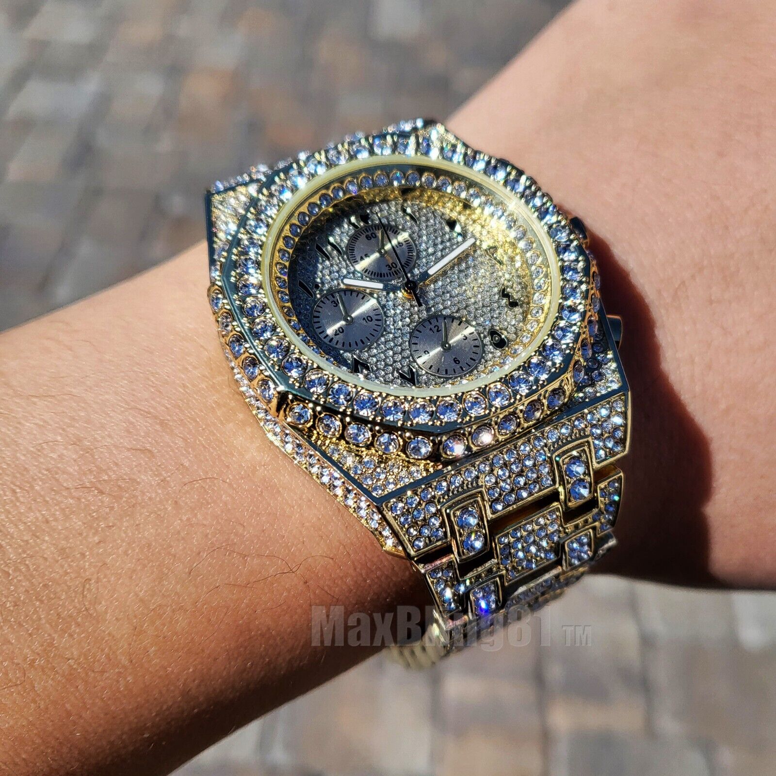 Gold Plated Arabic Diamond Watch for Men