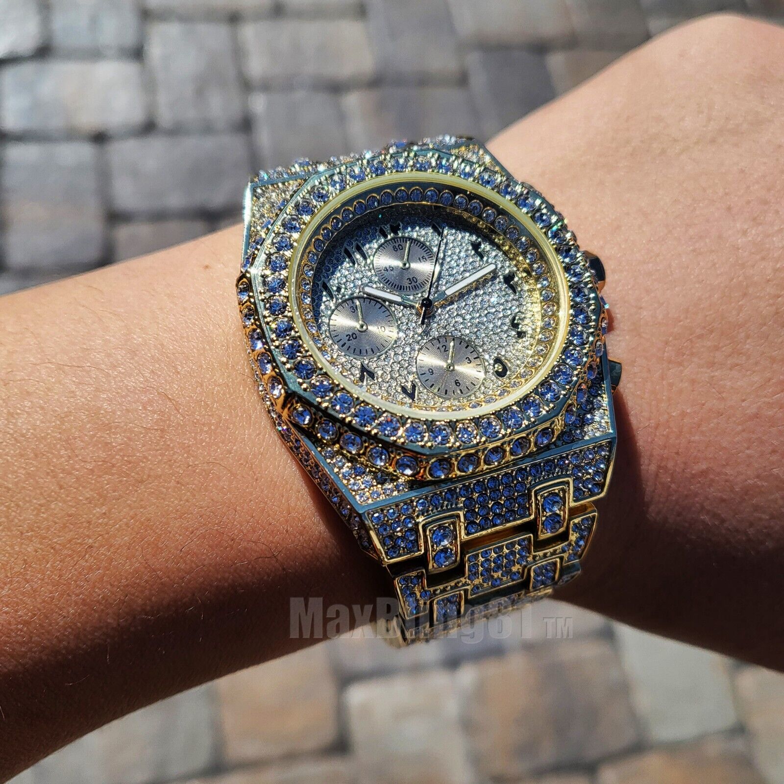 Gold Plated Arabic Diamond Watch for Men