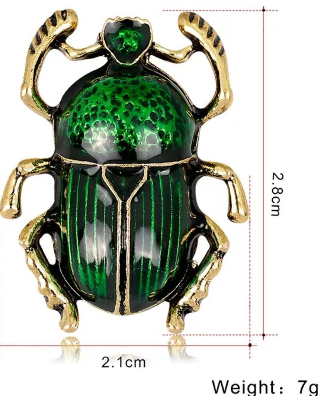 Scarab Beetle Green Enameled Small Vintage Gold Pin Brooch D-873