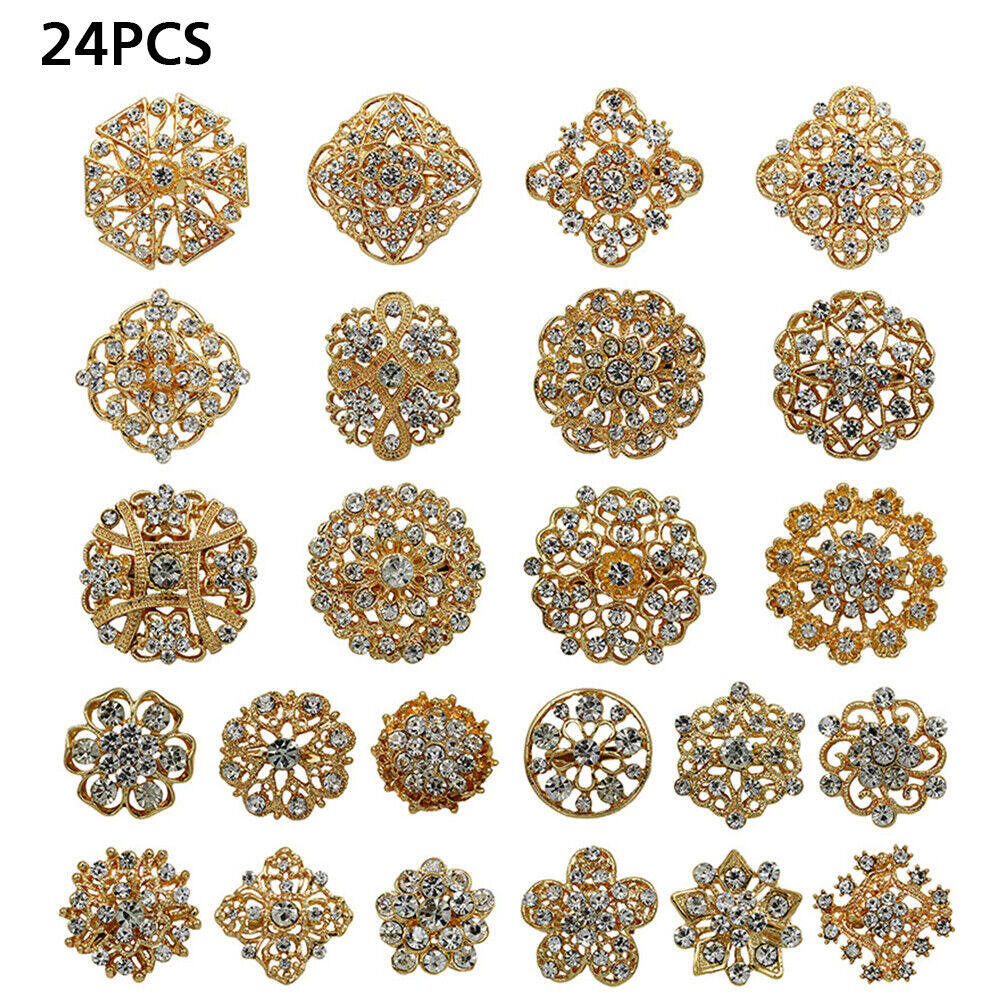 Crystal Brooch Lot Mixed Vintage Alloy Rhinestone Pin Wedding Bouquet DIY Kit US