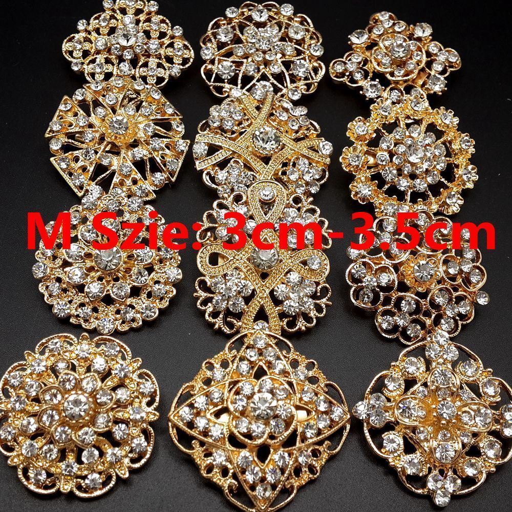 24pc lot Mixed Gold Silver Rhinestone Crystal Brooches Pins DIY Wedding Bouquet