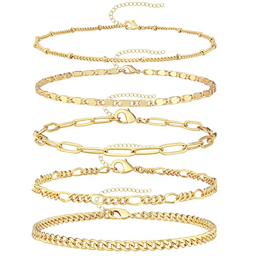 Dainty 14K Gold Bracelet Set for Women