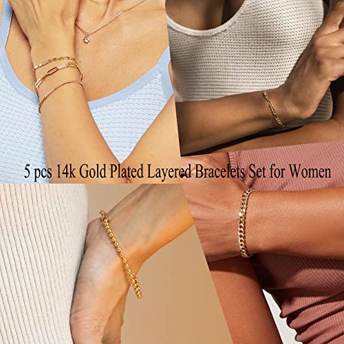 Dainty 14K Gold Bracelet Set for Women