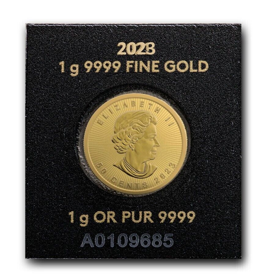 1 Gram Gold Maple Leaf Coin in Assay Card