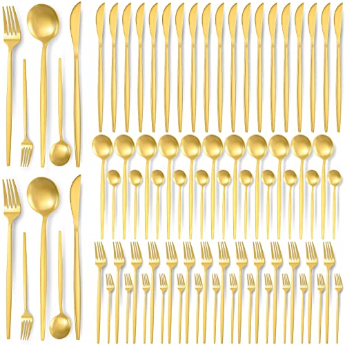 90-Piece Matte Golden Cutlery Set