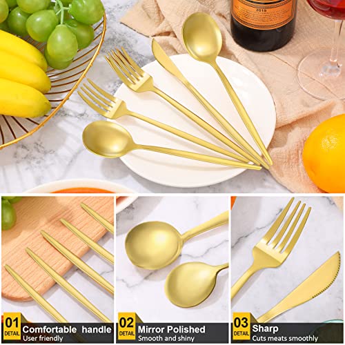 90-Piece Matte Golden Cutlery Set