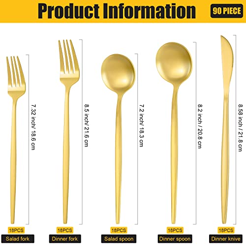 90-Piece Matte Golden Cutlery Set