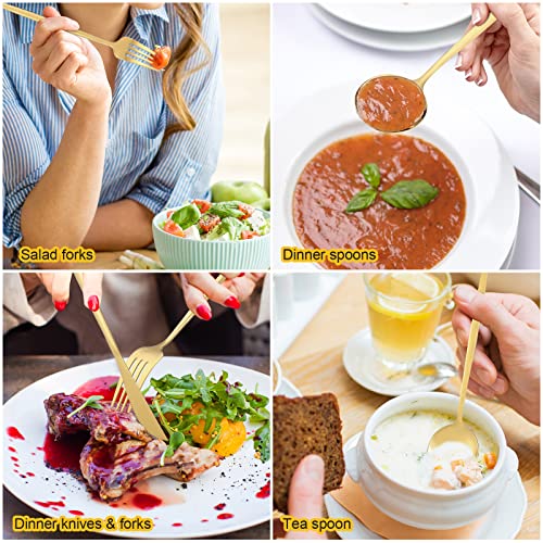 90-Piece Matte Golden Cutlery Set