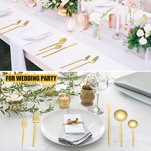 90-Piece Matte Golden Cutlery Set