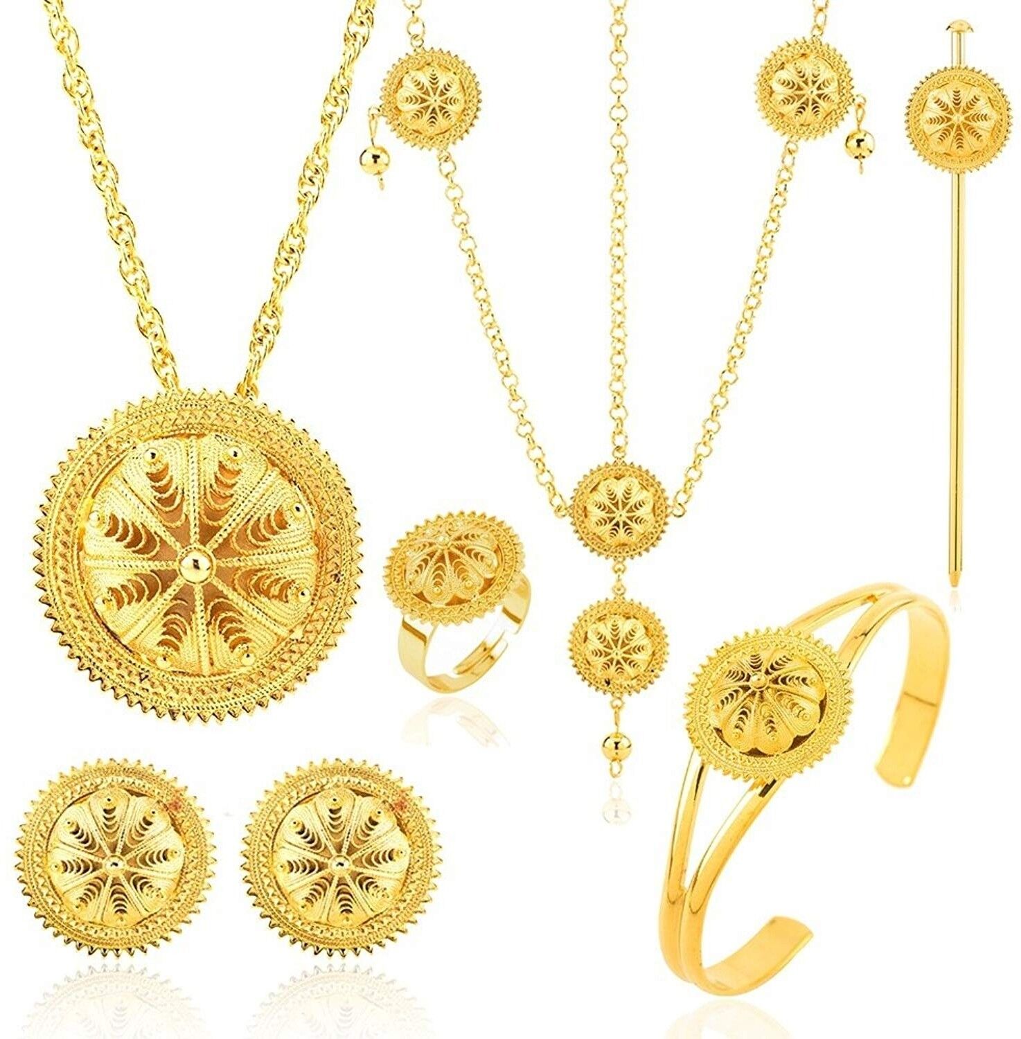 Ethiopian Women's 18K Gold Hair Jewelry Set