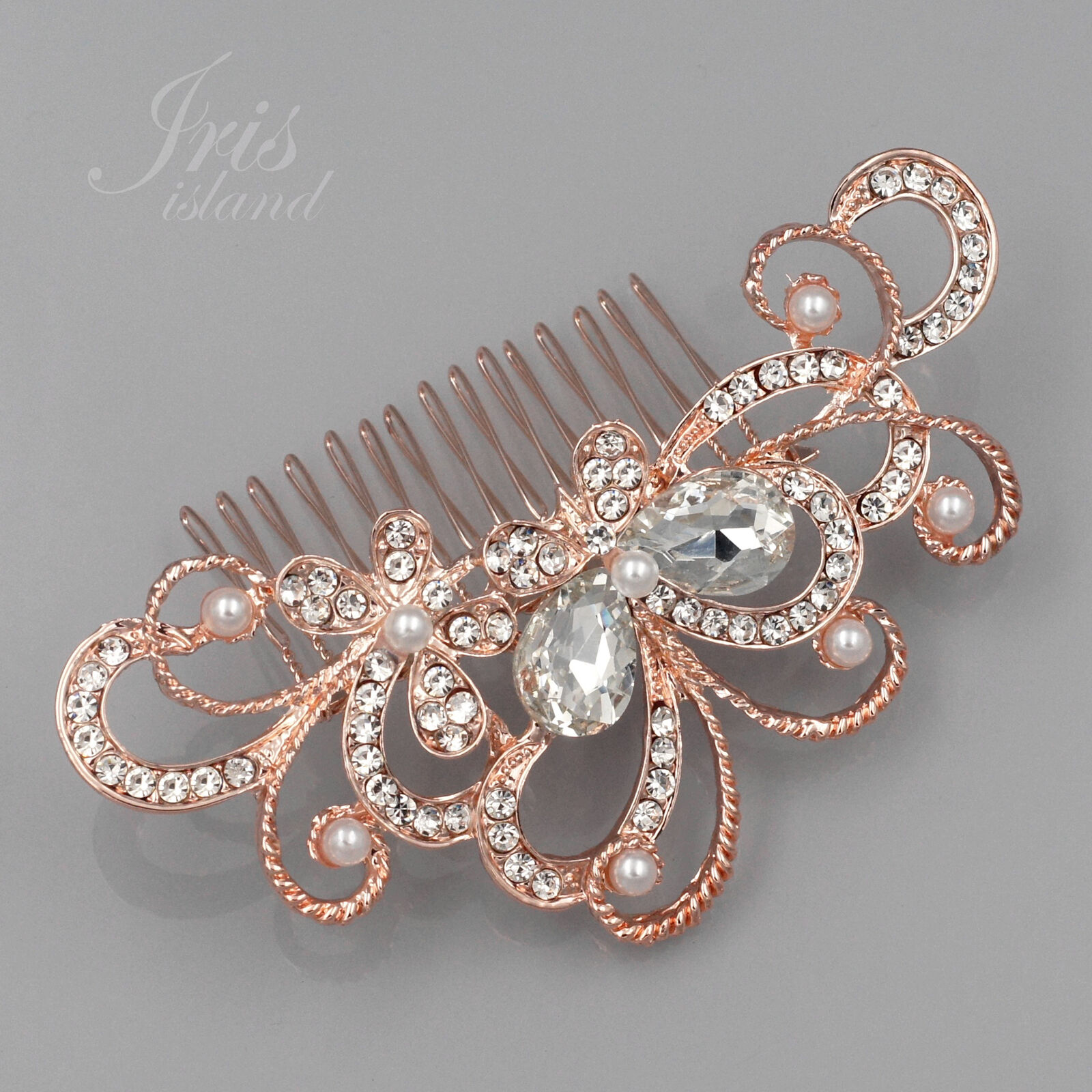 Bridal Hair Comb Pearl ROSE GOLD Crystal Headpiece Wedding Accessories Pin 06509