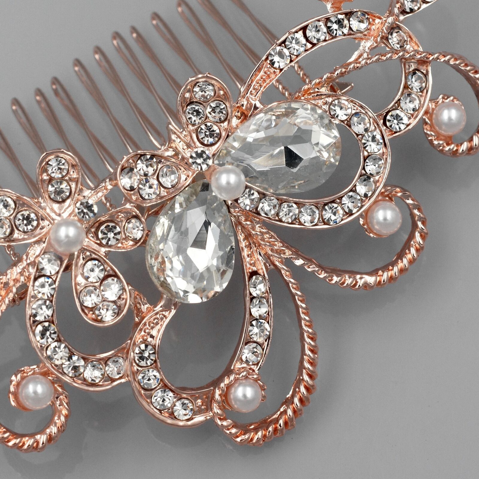 Bridal Hair Comb Pearl ROSE GOLD Crystal Headpiece Wedding Accessories Pin 06509