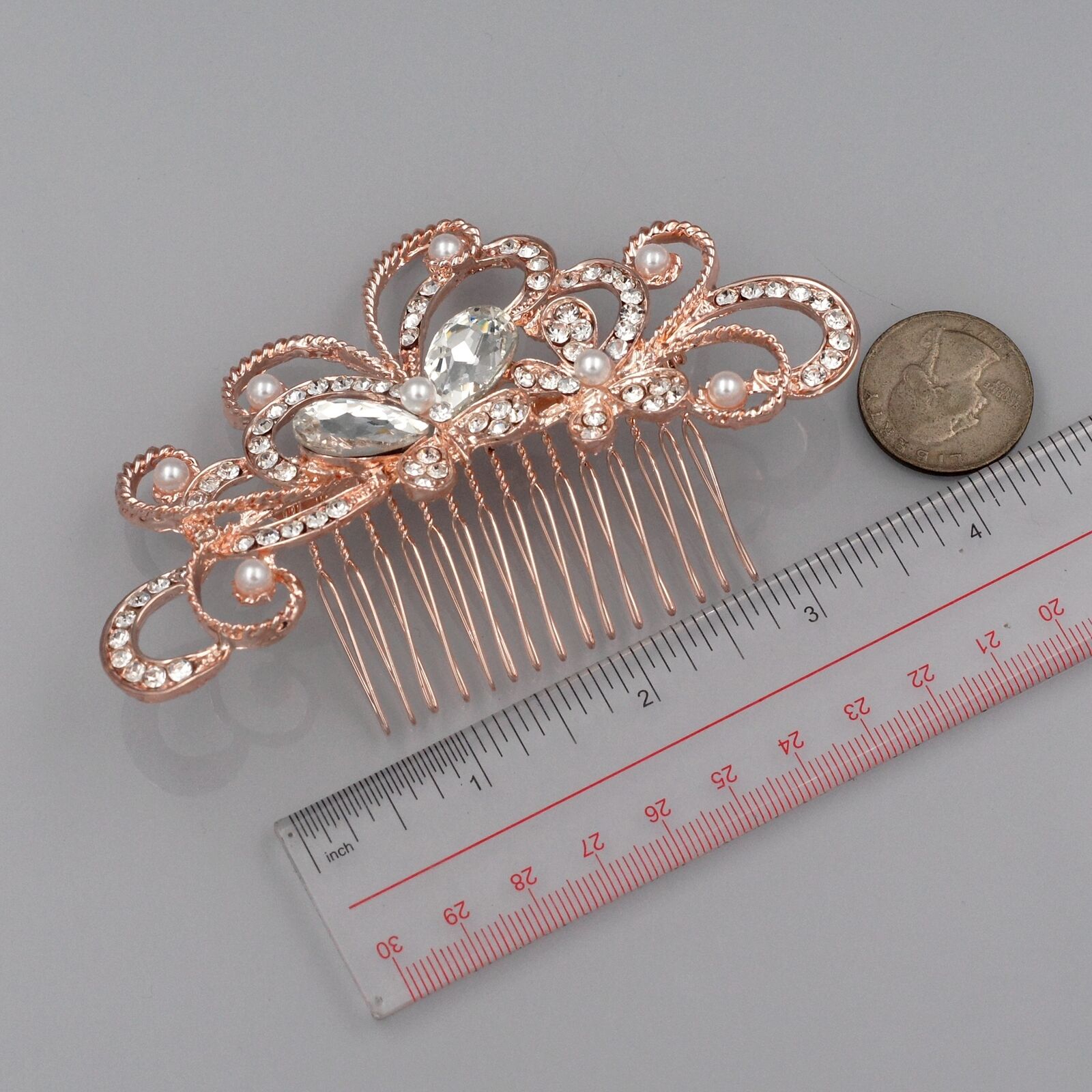 Bridal Hair Comb Pearl ROSE GOLD Crystal Headpiece Wedding Accessories Pin 06509