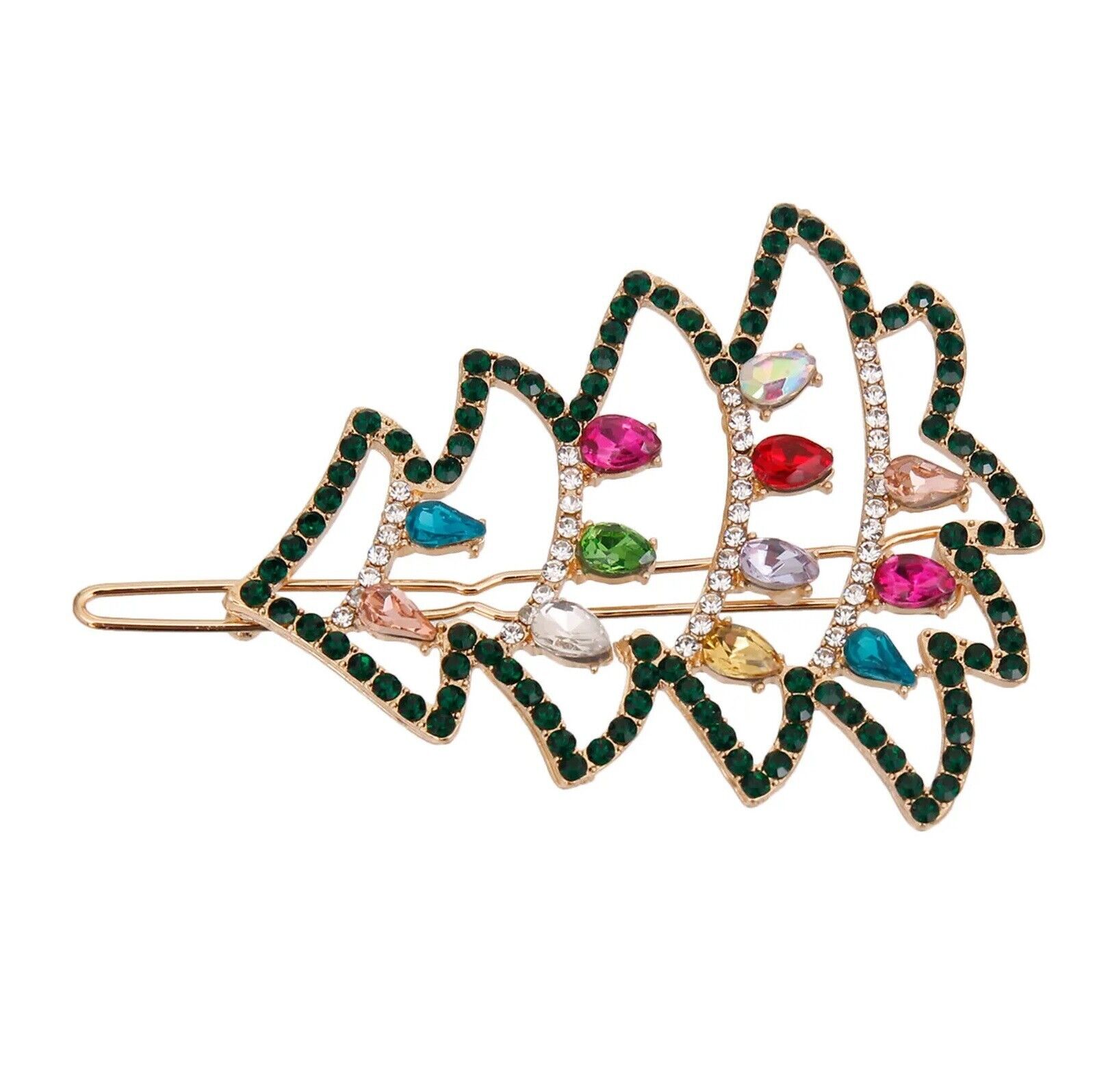 Gold Plated Sparkle Pear Multi-color Christmas Tree Hair Pin Accessories Women